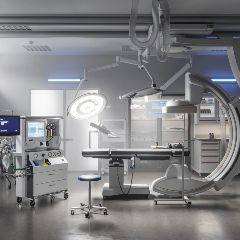 Medical equipment in an operating room.